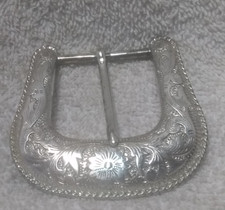 Shiny Silver Fully Engraved Western Replacement Belt Buckle Rope Edge Great