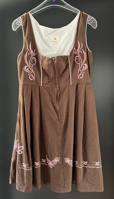 Ladies' traditional dirndl sleeveless brown, pink embroidery approx. size 34 by Edelnice