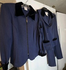 VTG Graff Californiawear 3 Piece Pant Suit Set Size 12 Navy Velvet Collar 70s...