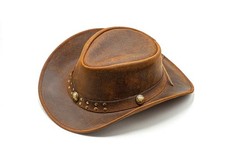 Western Cowboy Hat Leather Rancher Style Unisex Fashion Brown Rodeo Festival