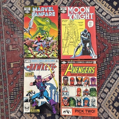 Marvel Comic Lot Hawkeye #1 Moon Knight #19 Avengers #221 Fanfare #3 Vintage