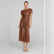 Halston Heritage Sequin Copper Midi Dress