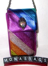 Kurt Geiger London Metallic Rainbow Phone Crossbody multi-Color Leather NWT $185