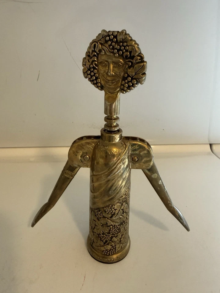 Sacacorchos vintage Godinger Bacchus plato dorado abrebotellas de vino Italia Foto 2 de 3