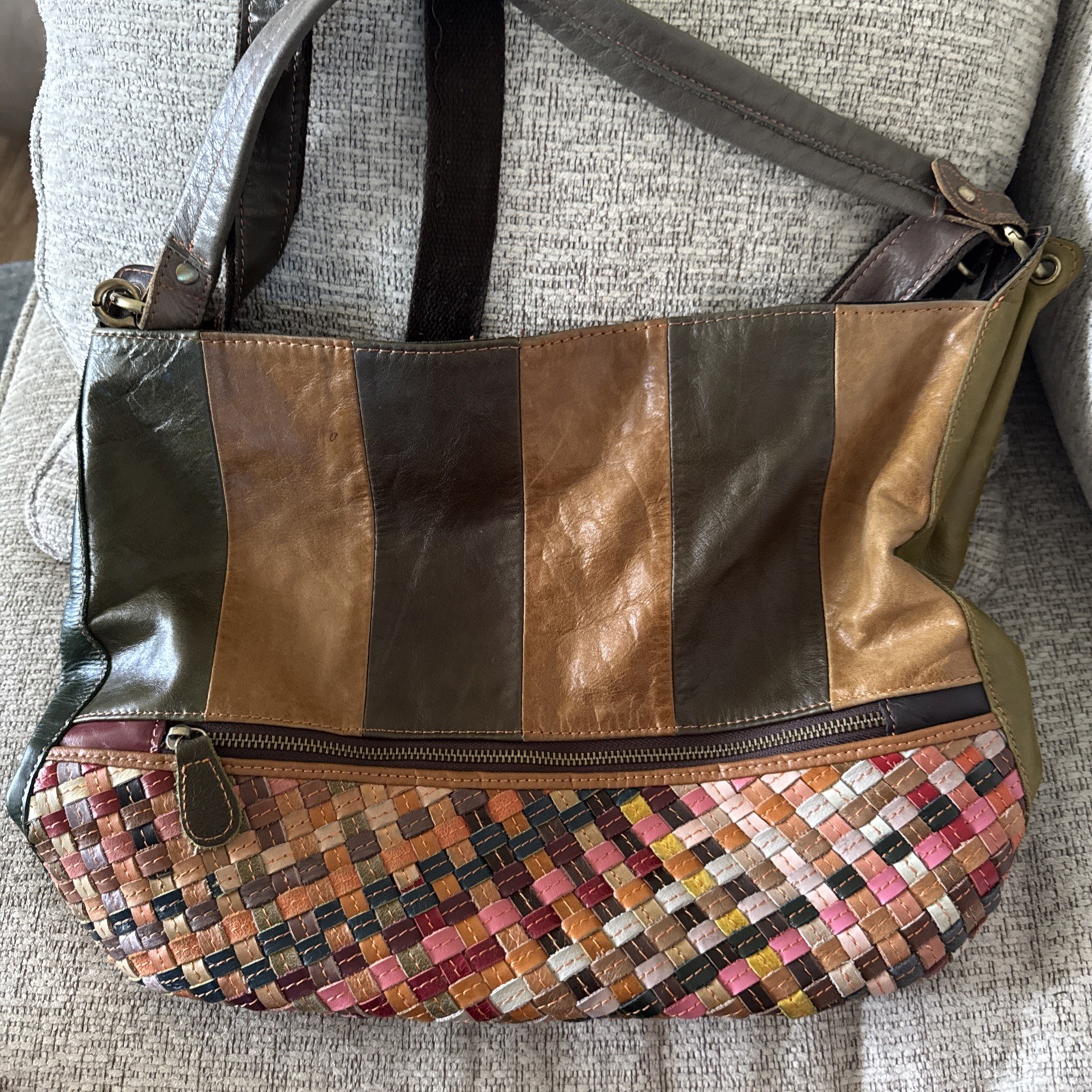 Ameri Leather Large Shoulder Bag/crossbody. Woven… - image 1