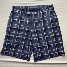 Pebble Beach Performance Mens Plaid Golf Shorts Navy Blue Purple Size 34 Stretch