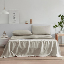 Queen Linen Sheet Set 100 French Natural Bedding 4pc Deep Pocket Grey