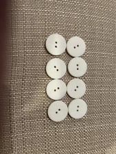 Vintage Sewing Buttons 8 White Flat Two Hole 23.2 mm/ .91 Inches