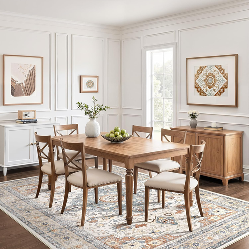 10X14 Area Rugs Living Room: Washable Boho Large Neutral Vintage Soft Rug Stain  - Picture 6 of 12