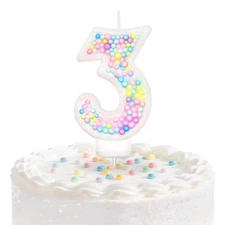 Number 3rd Birthday Candle, Macaron Glitter, 3 Candle, Cake Topper, Party, Boys