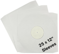 25 x 12" Inch White Paper Vinyl Record Sleeves Inner Covers Acid Free 100gsm