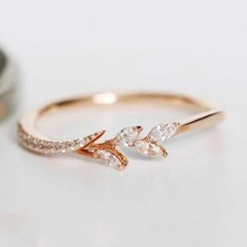 Silver Tone Leaf Zircon Ring Women Wedding Engagement Minimalist Classic Jewelry