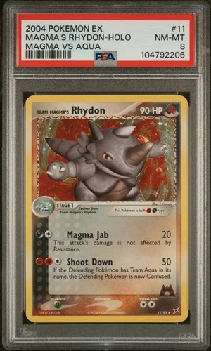 2004 POKEMON EX TEAM MAGMA VS TEAM AQUA #11 TEAM MAGMA'S RHYDON-HOLO PSA 8