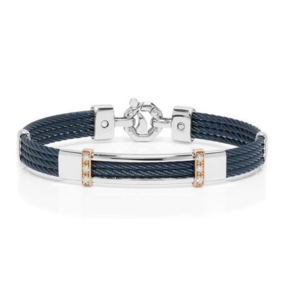 BARAKA Men's BR332091RODB190020 Rose Gold Blue PVD White Diamonds Bracelet