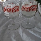 Coca Cola Coke Thumbprint Clear Goblet Glasses Heavy Stem Vintage 70s