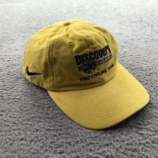 Vintage Discovery Channel Hat Cap Strap Back Mens One Size Yellow Nike Cycling