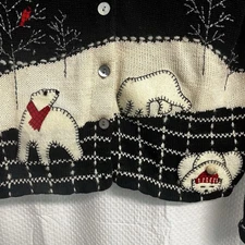 Susan Bristol Vtg Christmas Black &White Polar Bear Sweater Small Holiday