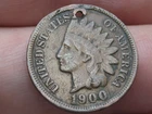 1900 Indian Head One Cent Penny, Fine Details, Holed for Necklace