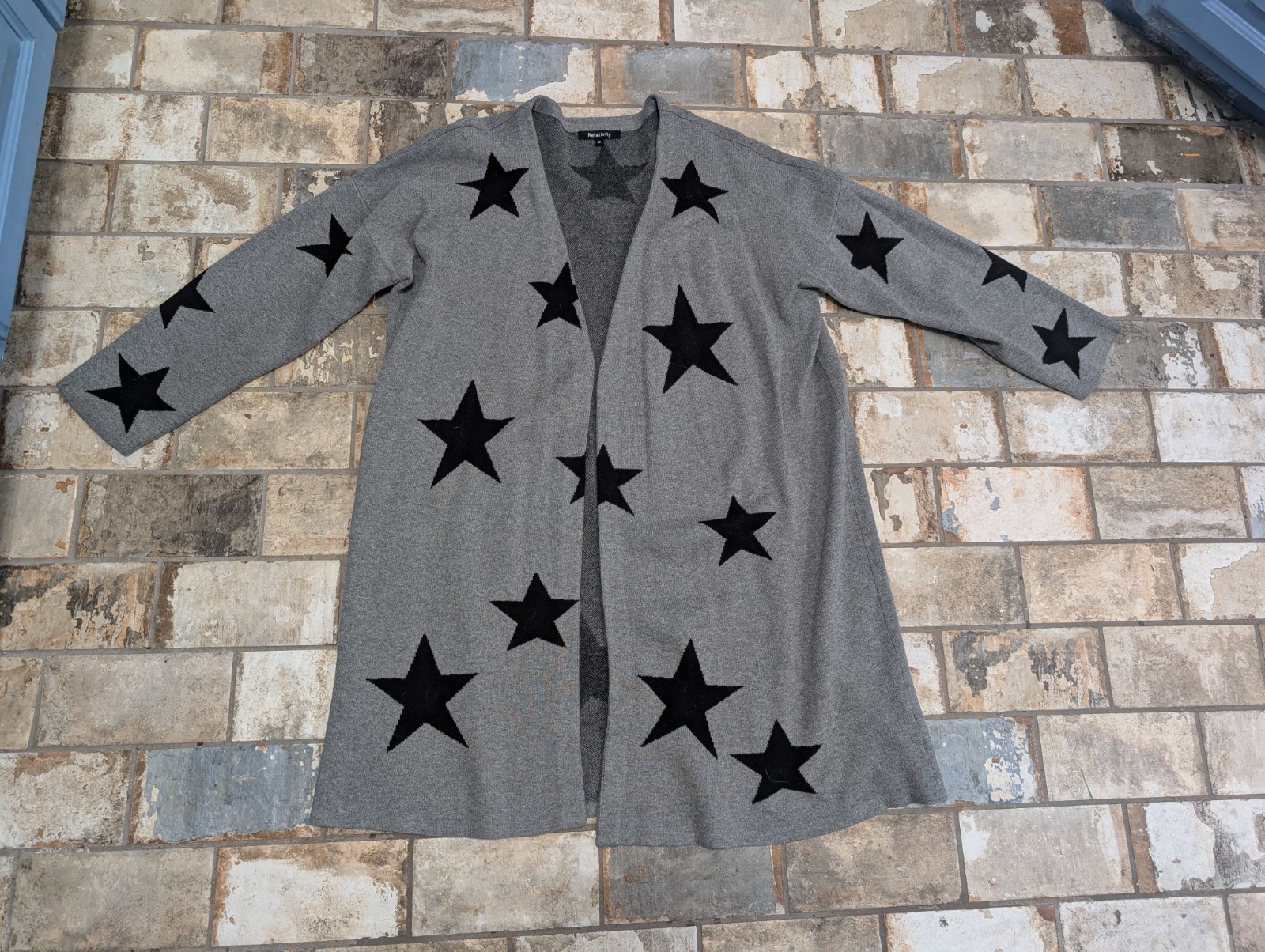 Relativity Gray Star Pattern Open Front Cardigan … - image 1