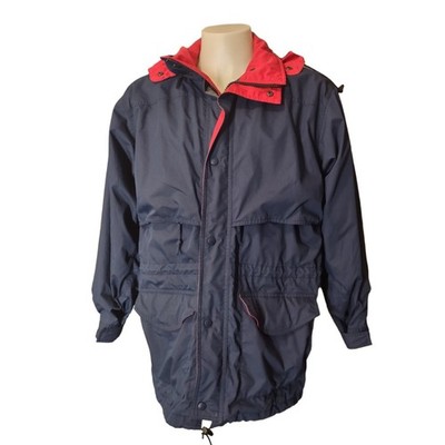 Eddie Bauer Coat Large Women's  Zip Mesh Pockets Navy Blue Hood Adult Parka Coat