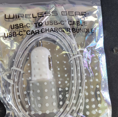 WirelessGear USB-C to USB-C Braided 5ft Silver Cable & Car Charger Bundle, USB-C