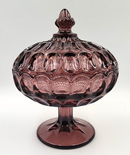 Imperial Glass Co-Ohio Provincial Amethyst Footed Thumbprint Covered Candy Dish