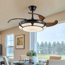 42" Retractable Ceiling Fan Light LED Hanging Lamp Kit 3CCT Dimmable with Remote