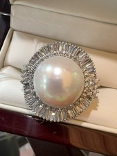 Neiman Marcus 18k Estate Designer White Gold South Sea Pearl Diamond Ring Sz 7.5