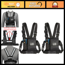 Reflective Radio Chest Harness Vest Holder with Pouch for Two Way Walkie Talkies
