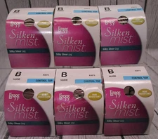 6 L'eggs Silken Mist Control Top Run Resistant NUDE SilkySheer Pantyhose Size B