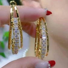 18K Gold Plated Zircon Hoop Earrings - Luxury Women’s Elegant Jewelry Gift New