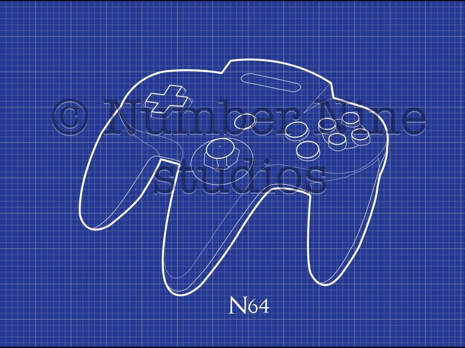 Nintendo N64 Controller BLUEPRINT Illustration, high quality ,signed by artist. - Picture 2 of 8