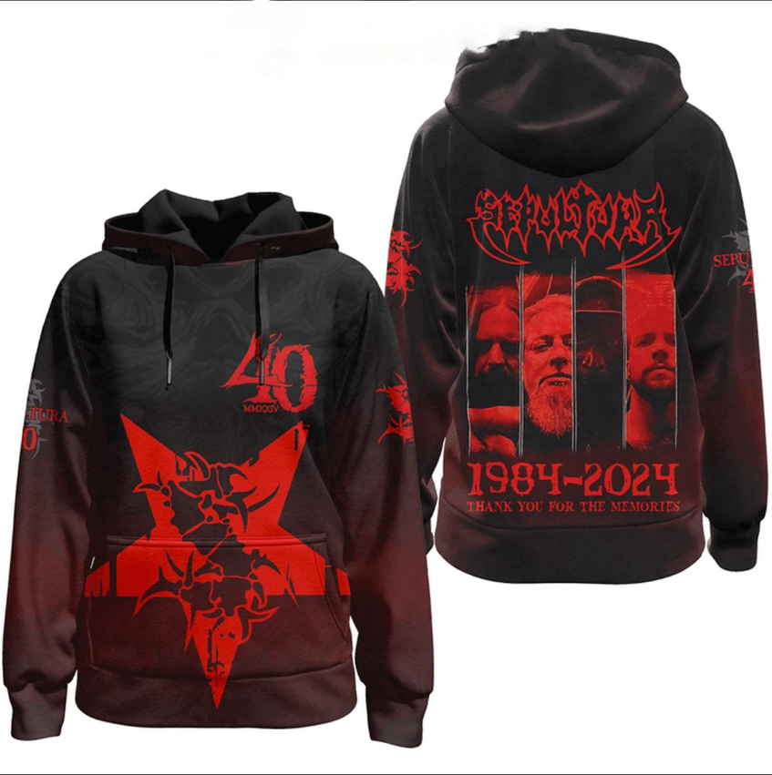 3D толстовка с капюшоном, Sepultura 1984-2024 спасибо за воспоминания 40 лет толстовка с капюшоном