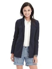 BANANA REPUBLIC 168 NAVY PREPPY PIQUE LONG BLAZER JACKET 2