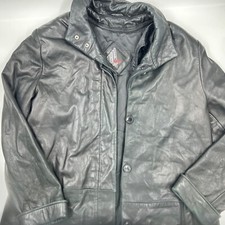 Tibor Womens Leather Jacket Size 10 Black Leather Vintage Button Long Lined