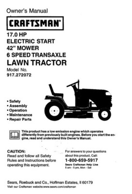 Owners Manual Sears Craftsman 17.0 HP Lawn Tractor 42” Mower - Model 917.272072 | eBay