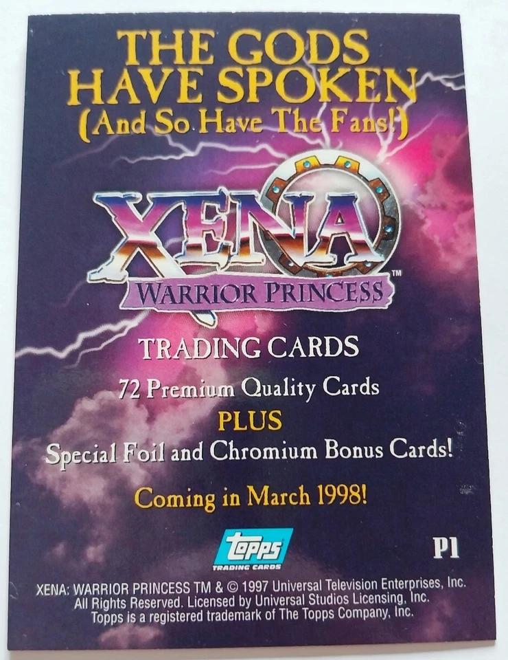 Xena Warrior Princess Series 1 Promo Trading Card # P-1 (Topps 1997) #505 - Image 2 of 2