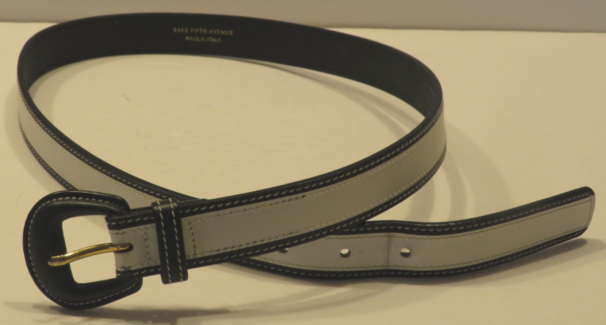 Saks Fifth Avenue Belt Womens Black White Leather Size Large  display picture 2