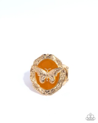 Paparazzi Fluttering Fad - Brown - Paint - Gold Butterfly - Ring