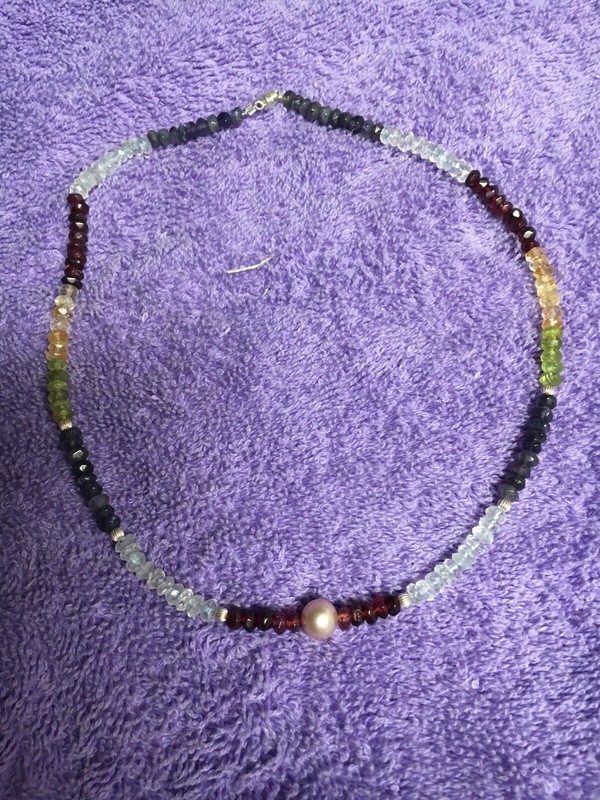Beautiful Pearl & Multi Gemstone Rondelle Bead Necklace.