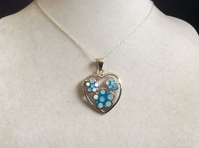 STERLING SILVER 925 MOTHER OF PEARL FLOWER PENDANT CHAIN