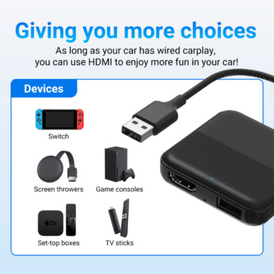 Wireless CarPlay TV Mate HDMI Android Auto iPhone Multimedia Fire Stick Adapter