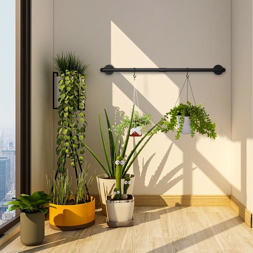 Set of 2 Industrial Pipe Clothes Rack Wall Mount Iron Pipe Clothing Hanging Rod - Picture 9 of 12
