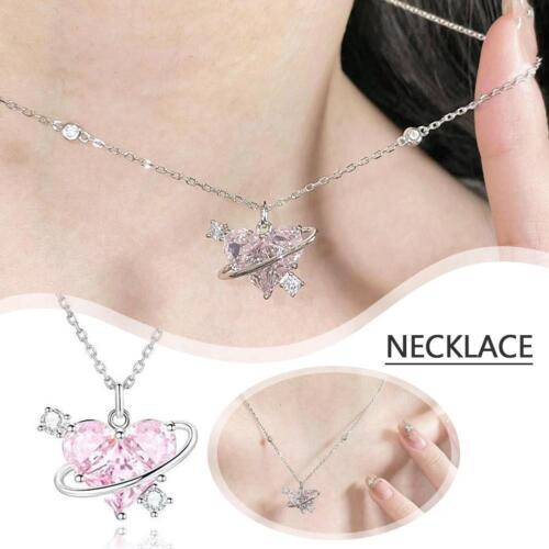 Pink Heart Love Necklace Crystal Necklace Puppy Love L4W1 - Zdjęcie 1 z 14