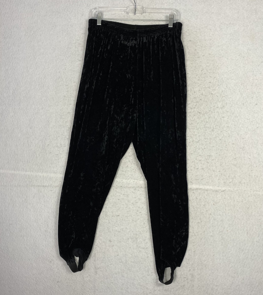 VTG Crushed Velvet Pants Womens Black Stirrup Legging 80s 90s 29