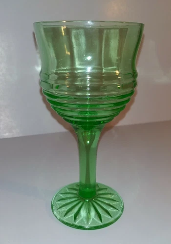 Authentic Uranium Green Depression Glass Optic Stemmed Cordial / Dessert Glass