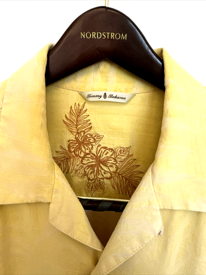 Tommy Bahama Men's L Short Sleeve Button Shirt Palm Leaf Print Yellow