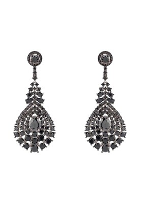 RRP £299 Latelita REGENCY DROP EARRINGS BLACK CZ Sterling Silver 925 Zircons NEW