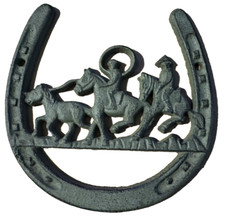 Horseshoe Cowboys roping cast iron wall hanging