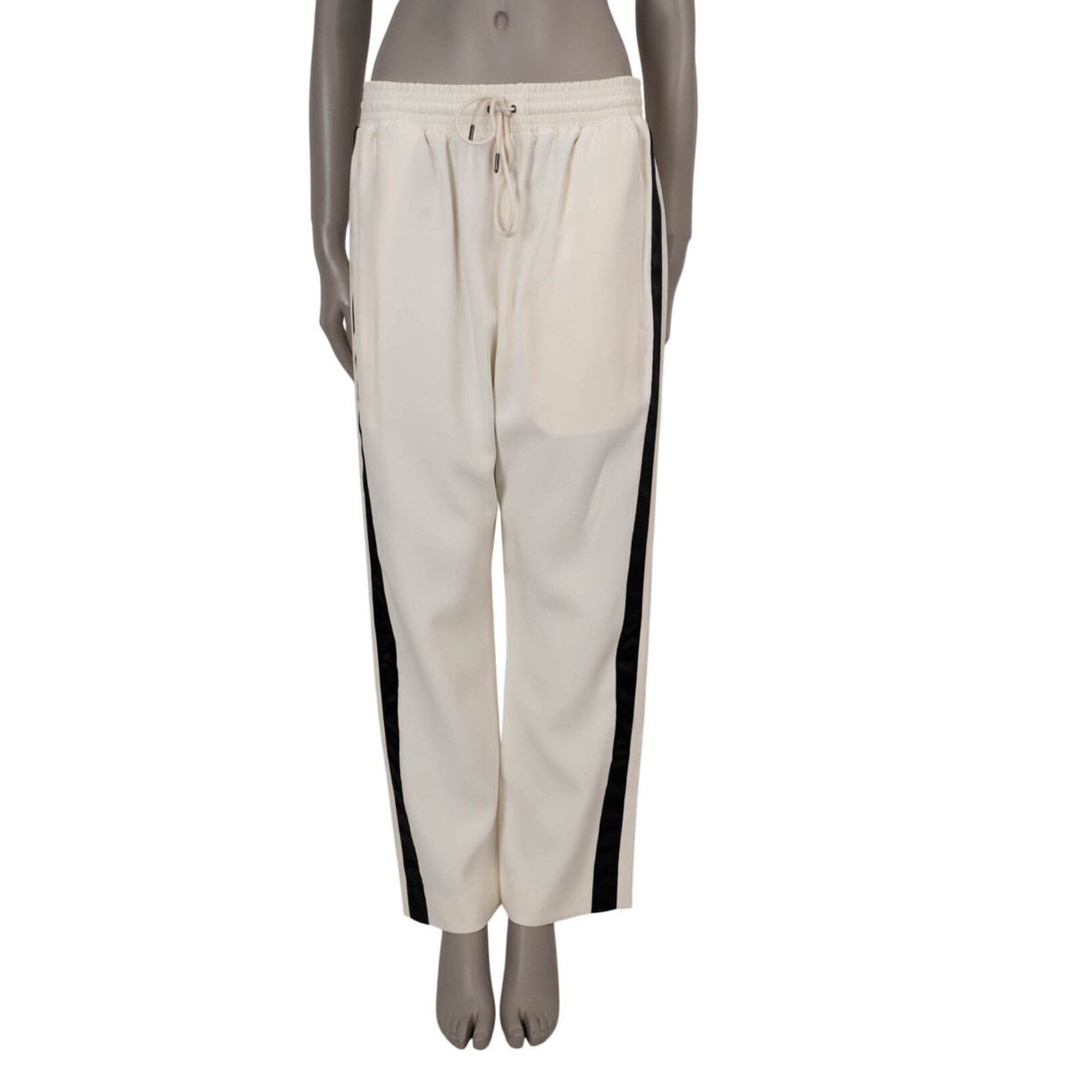 70948 auth BURBERRY white silk wool SIDE STRIPE TRACK Pants 10 M